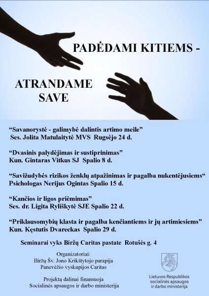 Padėdami kitiems – atrandame save. Kviečiame į mokymus