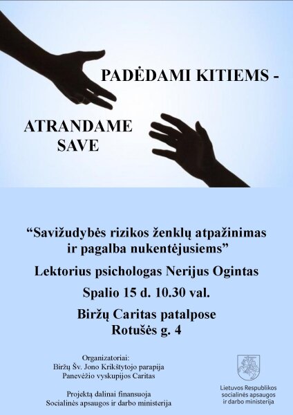 Padėdami kitiems – atrandame save. Kviečiame į mokymus